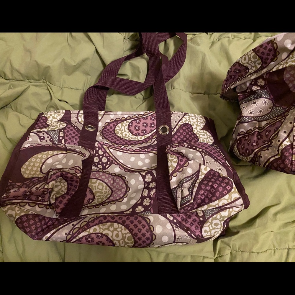 Lot of 2 Paisley Purple Tote & Bin